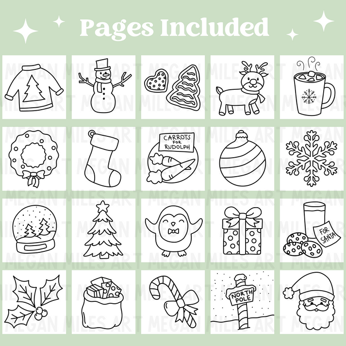 Simple Christmas Printable Coloring Pages (20 pack) – Megan Miles Art