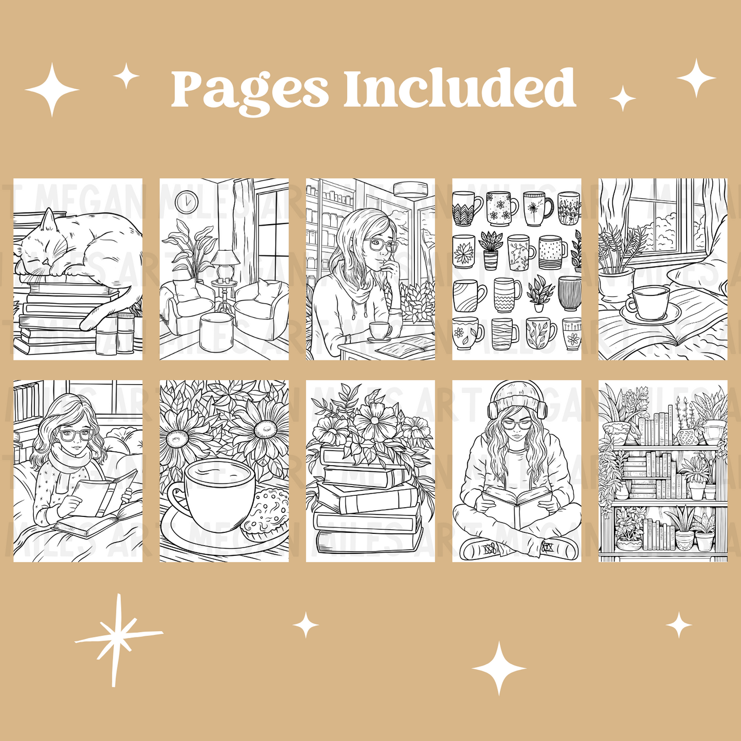 Coffee & Books Printable Coloring Pages (10 pack)