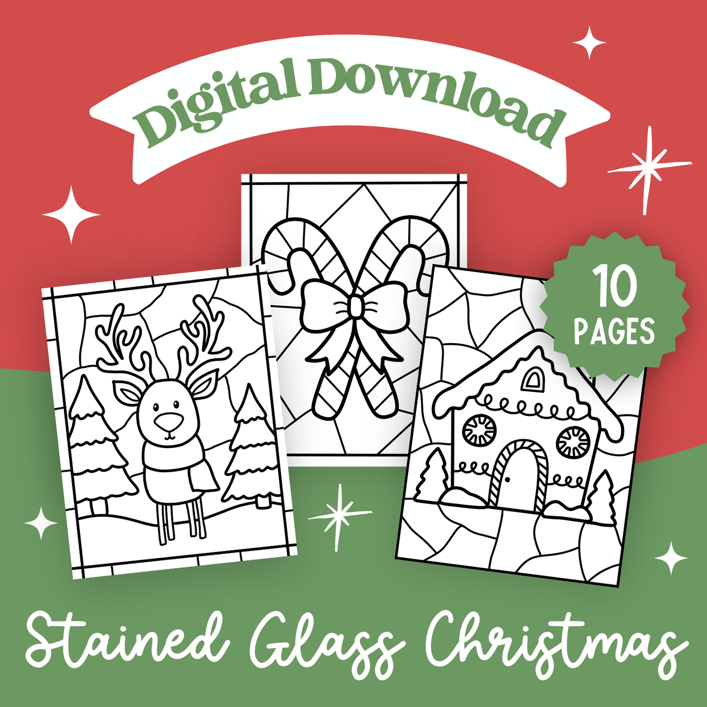 Stained Glass Christmas Printable Coloring Pages (10 pack)