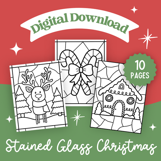 Stained Glass Christmas Printable Coloring Pages (10 pack)